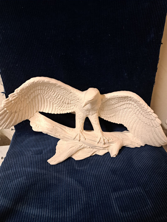 Ceramic Ready To Paint Large Winged Eagle On Log