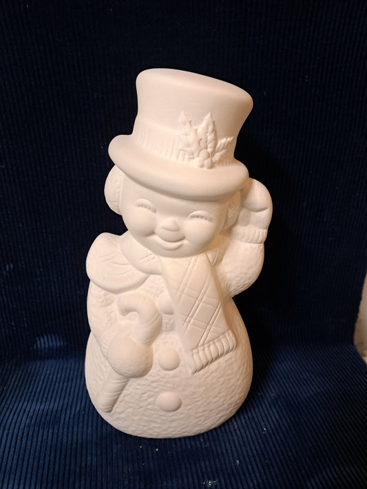 Ceramic Ready To Paint Jolly Snowman With Candy Cane