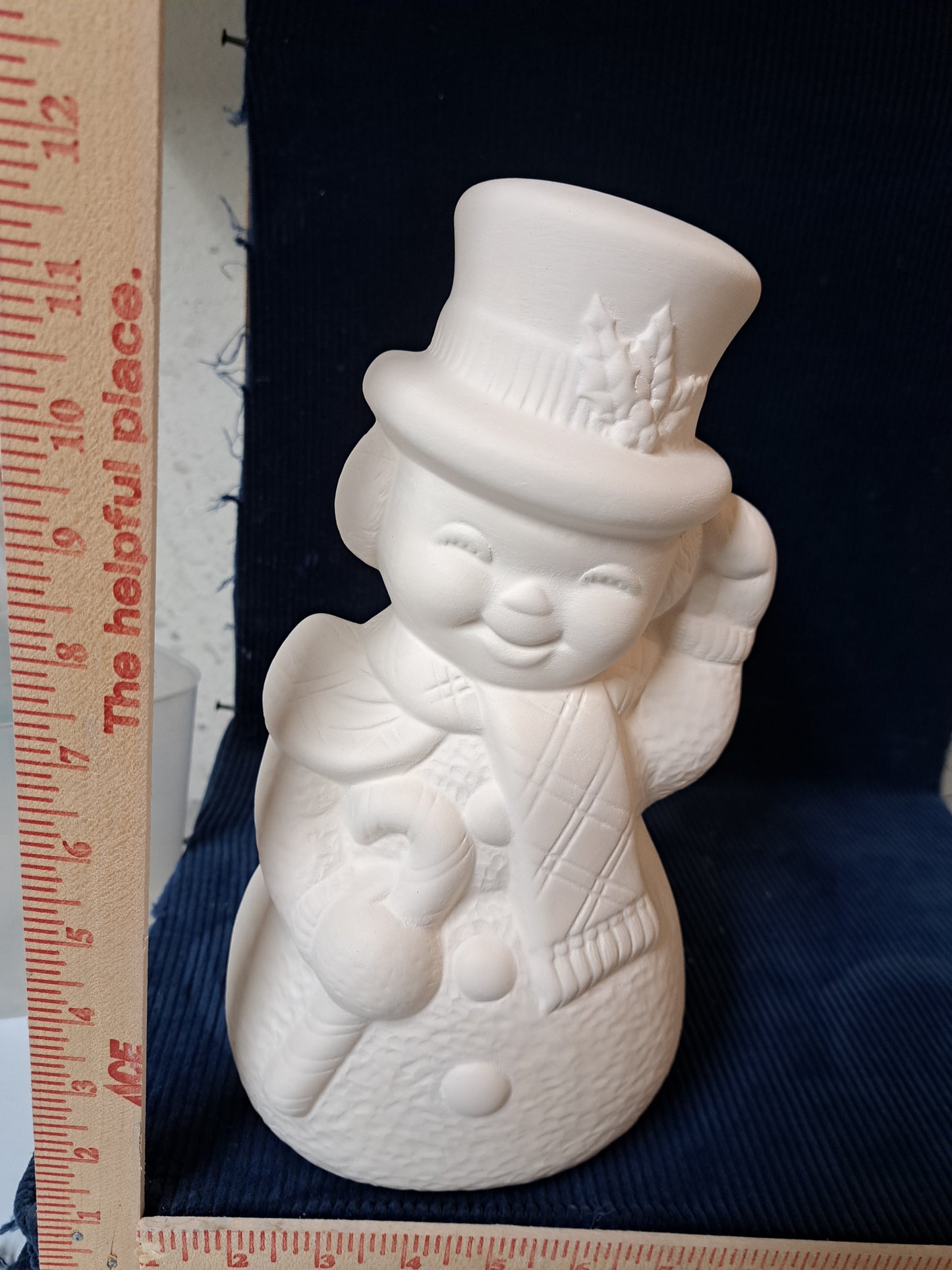 Ceramic Ready To Paint Jolly Snowman With Candy Cane