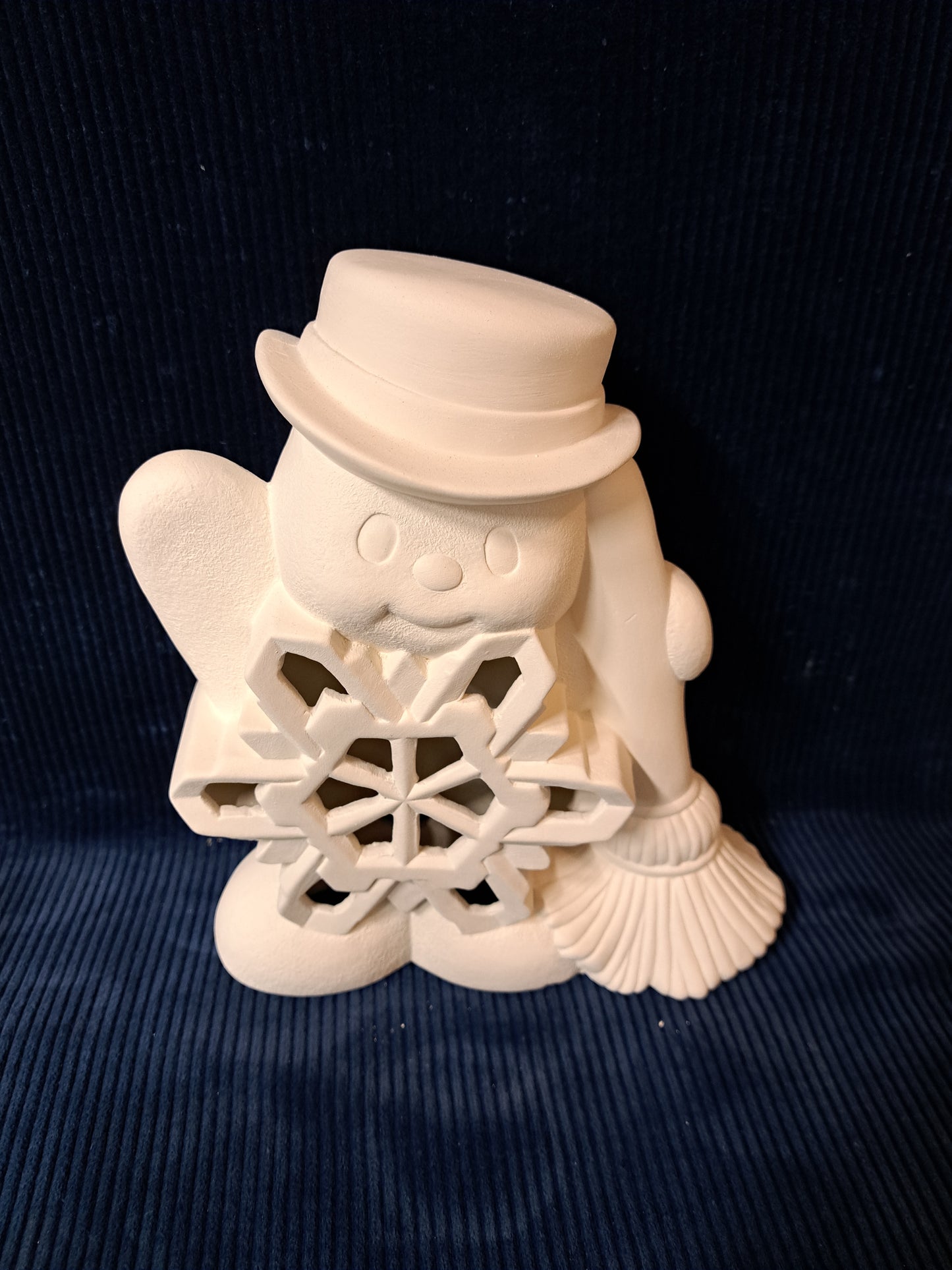 Ceramic Ready To Paint Snowman Snowflake with Broom