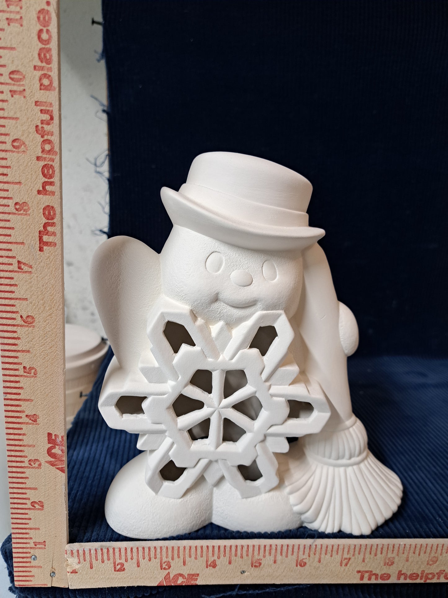 Ceramic Ready To Paint Snowman Snowflake with Broom