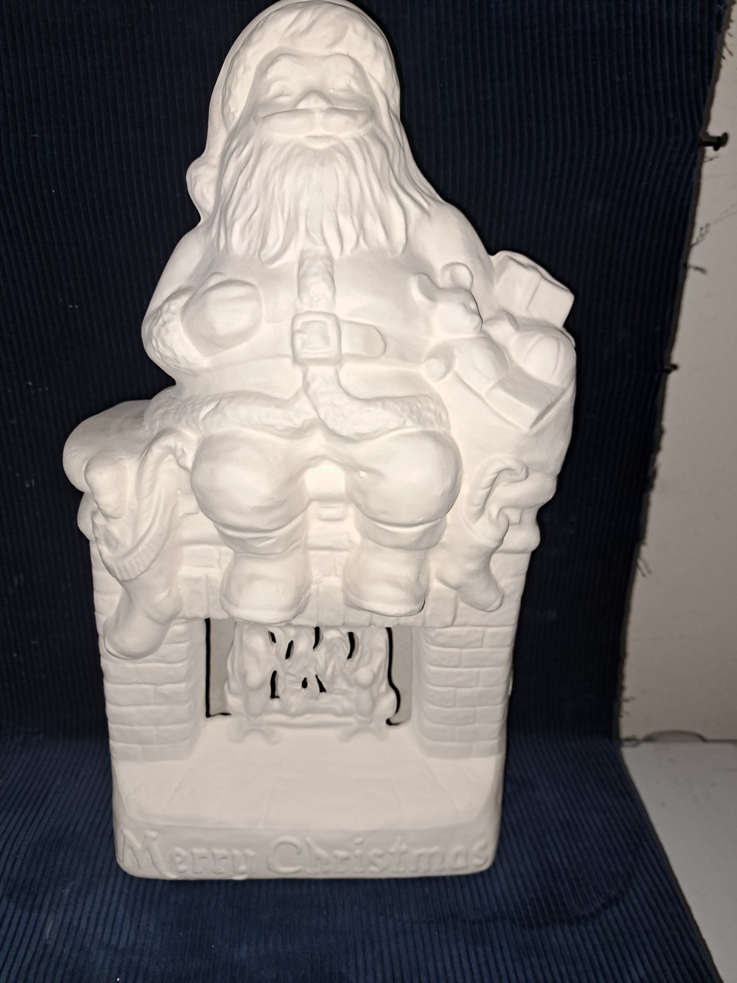 Ceramic Ready To Paint Merry Christmas Santa Sitting on Fireplace