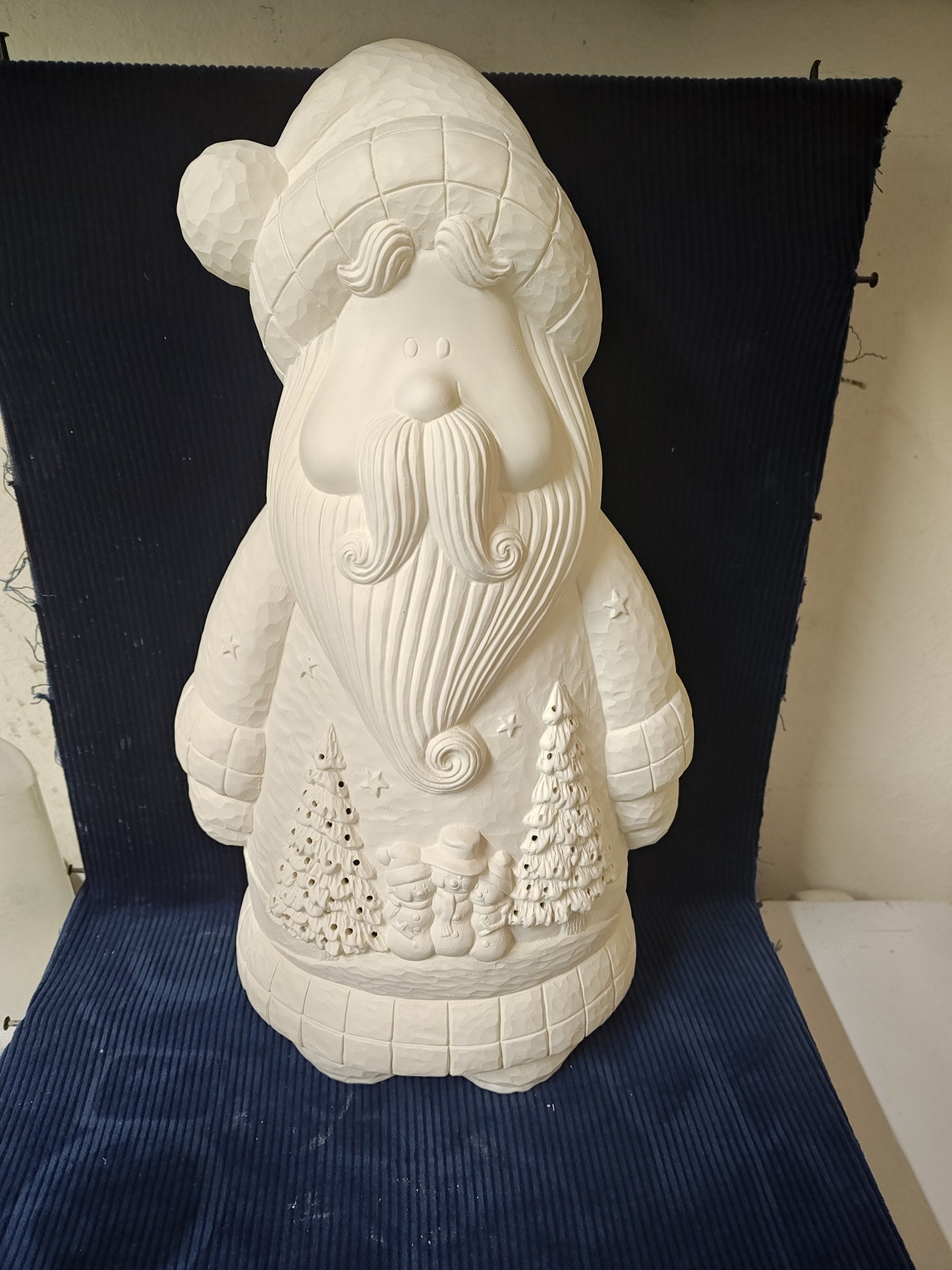 Ceramic Ready to Paint Whittled Santa With Snowman Scene