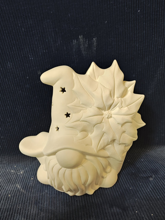 Ceramic Ready to Paint Small Poinsettia Gnome BISQUE