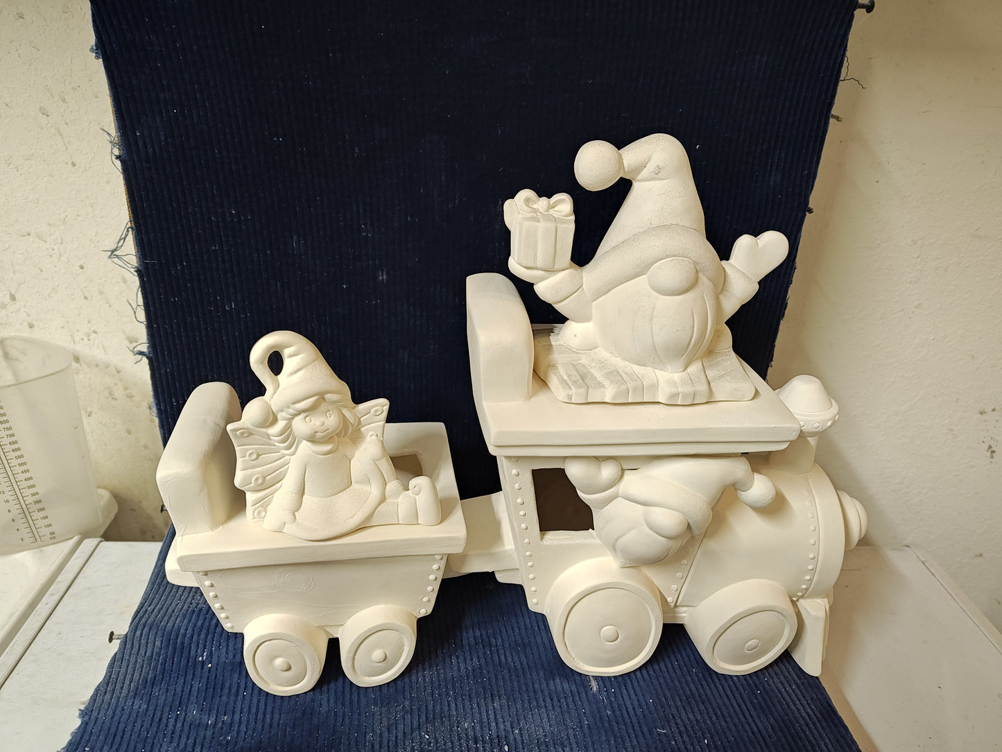 Ceramic Ready to Paint Gnome Train With Santa Gnome and Winter Fairy