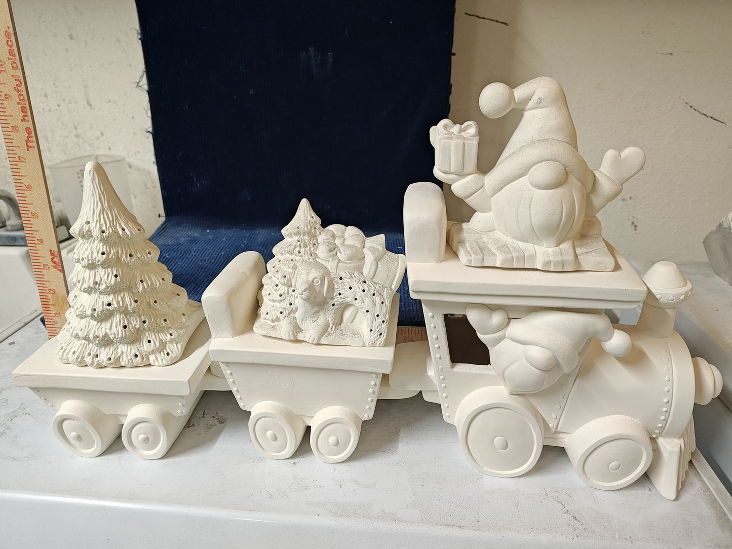 Ceramic Ready to Paint Gnome Train Set