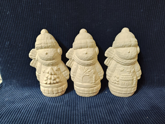 Ceramic Ready to Paint Whittled Snowman Scene Gangbuster