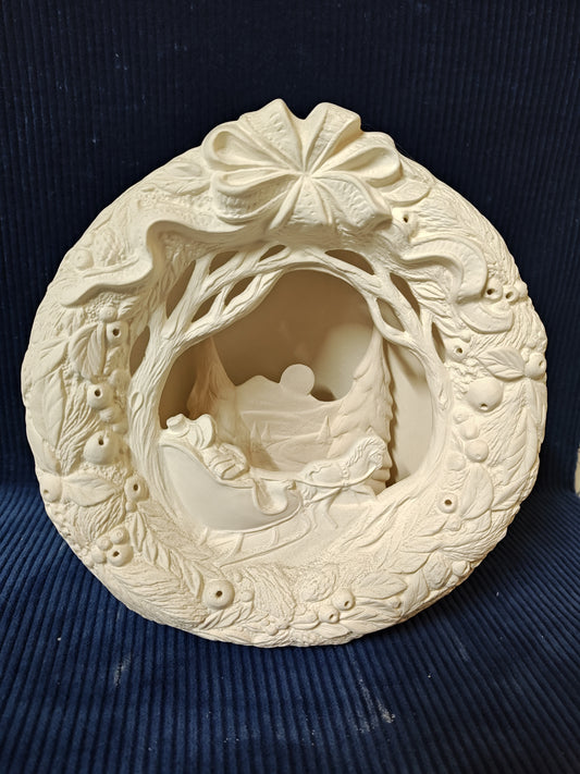 Ceramic Ready to Paint Wreath with Sleigh Scene