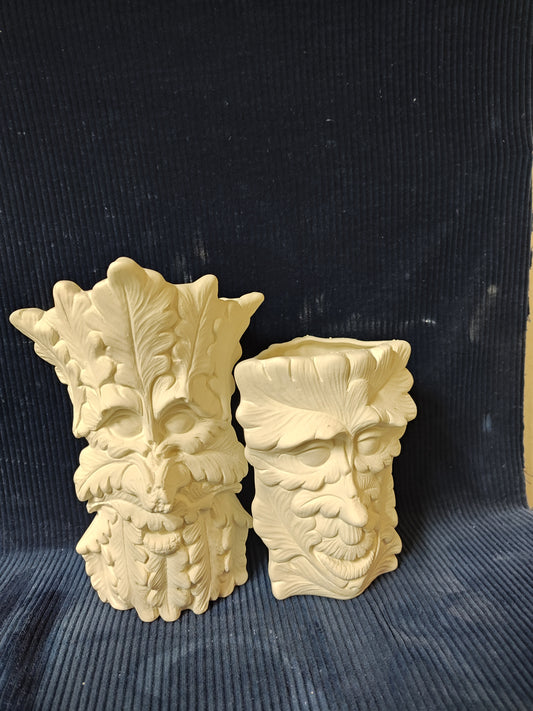 Ceramic Ready to Paint Timber Tree Greenman Vase Set