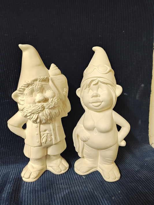 Ceramic Ready to Paint Miss Sandy & Snerdly Beach Gnomes