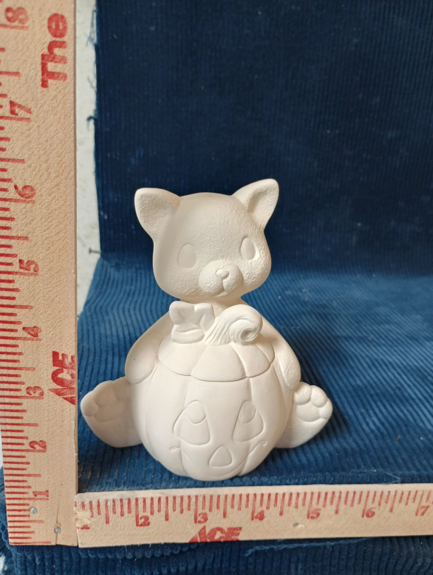 Ceramic Ready To Paint Halloween Cat Holding Pumpkin with Lid