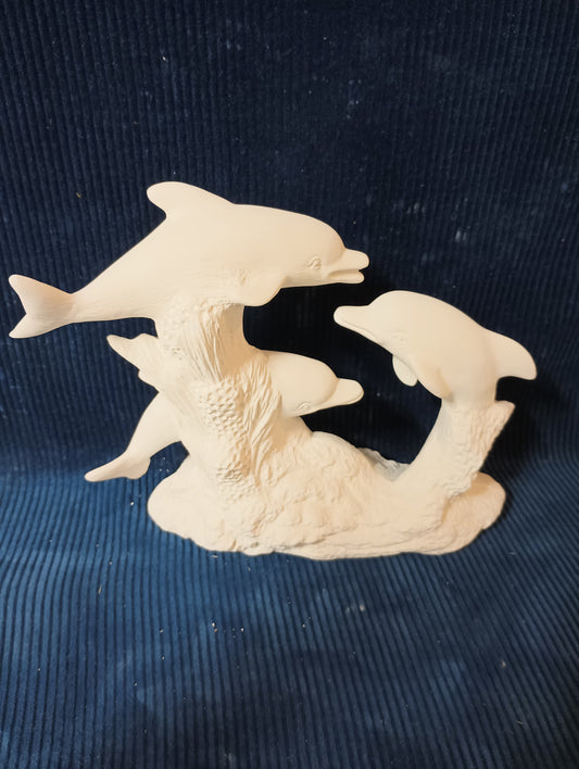 Ceramic Ready To Paint Dolphin Family Surfing Waves