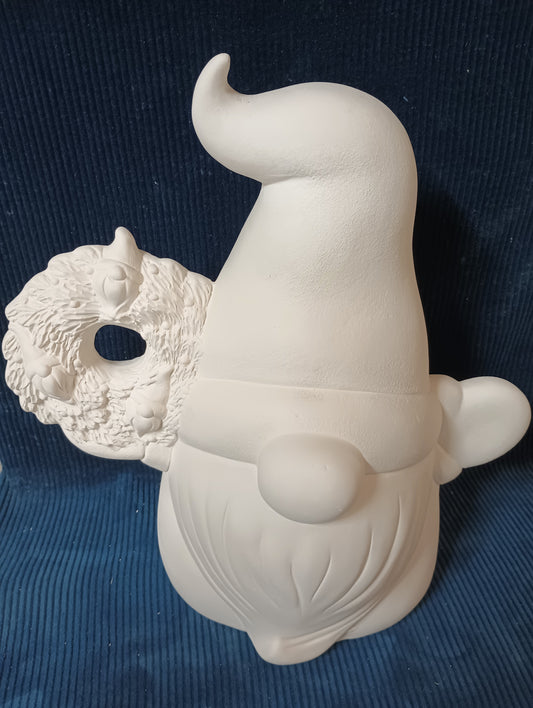 Ceramic Ready To Paint Santa Gnome With Wreath