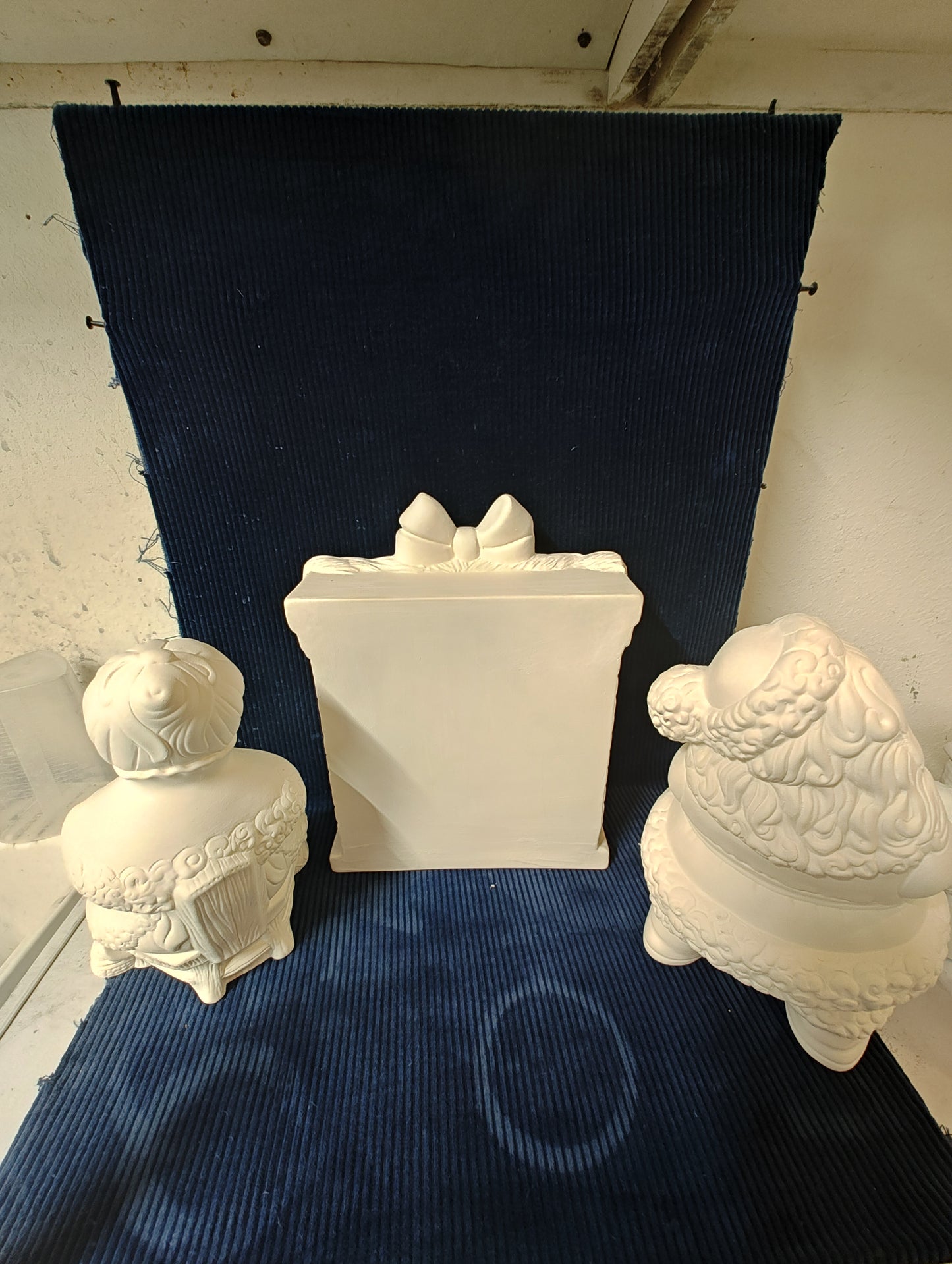 Ceramic Ready To Paint Retro Santa & Retro Mrs. Claus with Fireplace