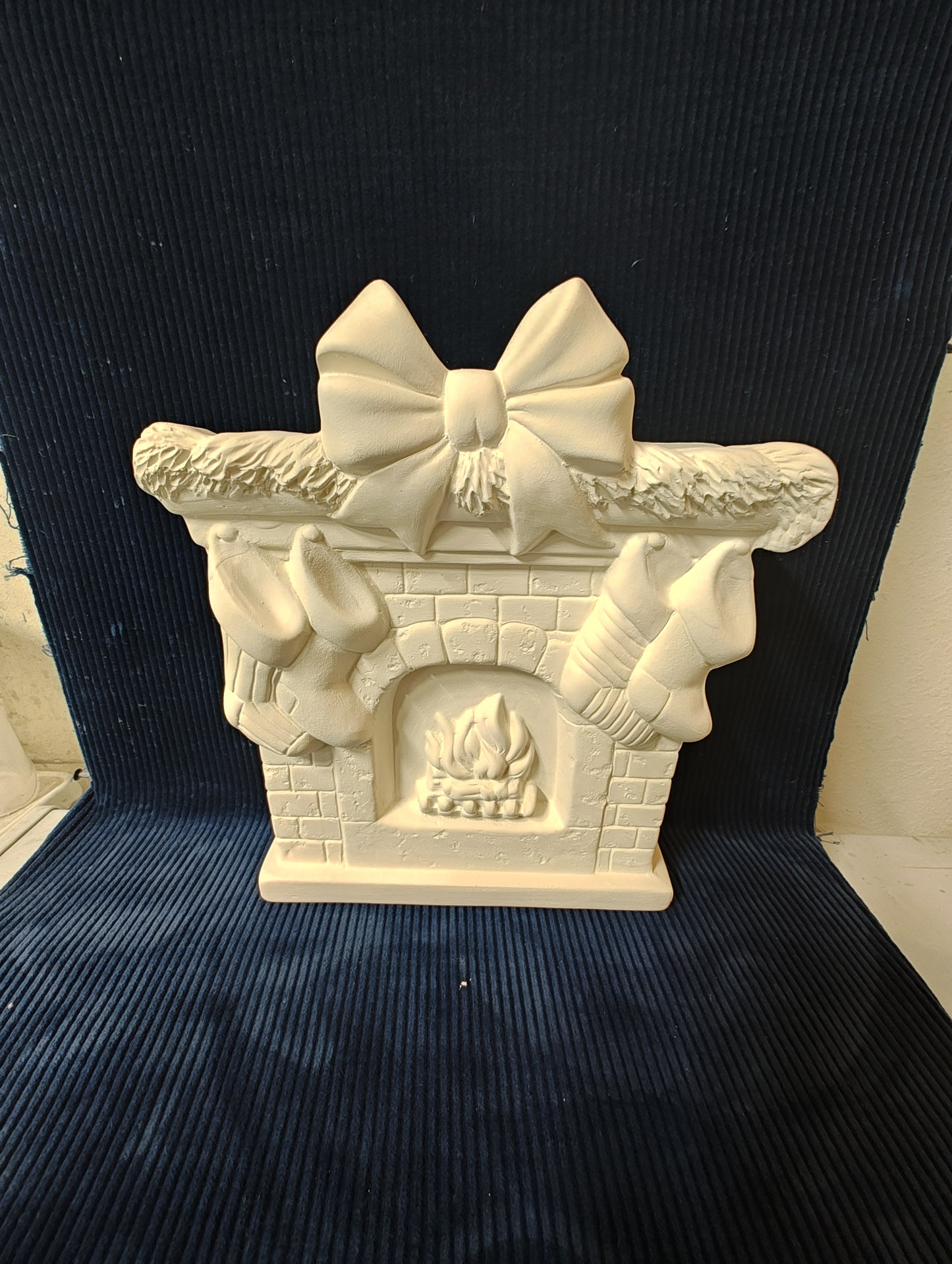 Ceramic Ready To Paint Retro Santa & Retro Mrs. Claus with Fireplace