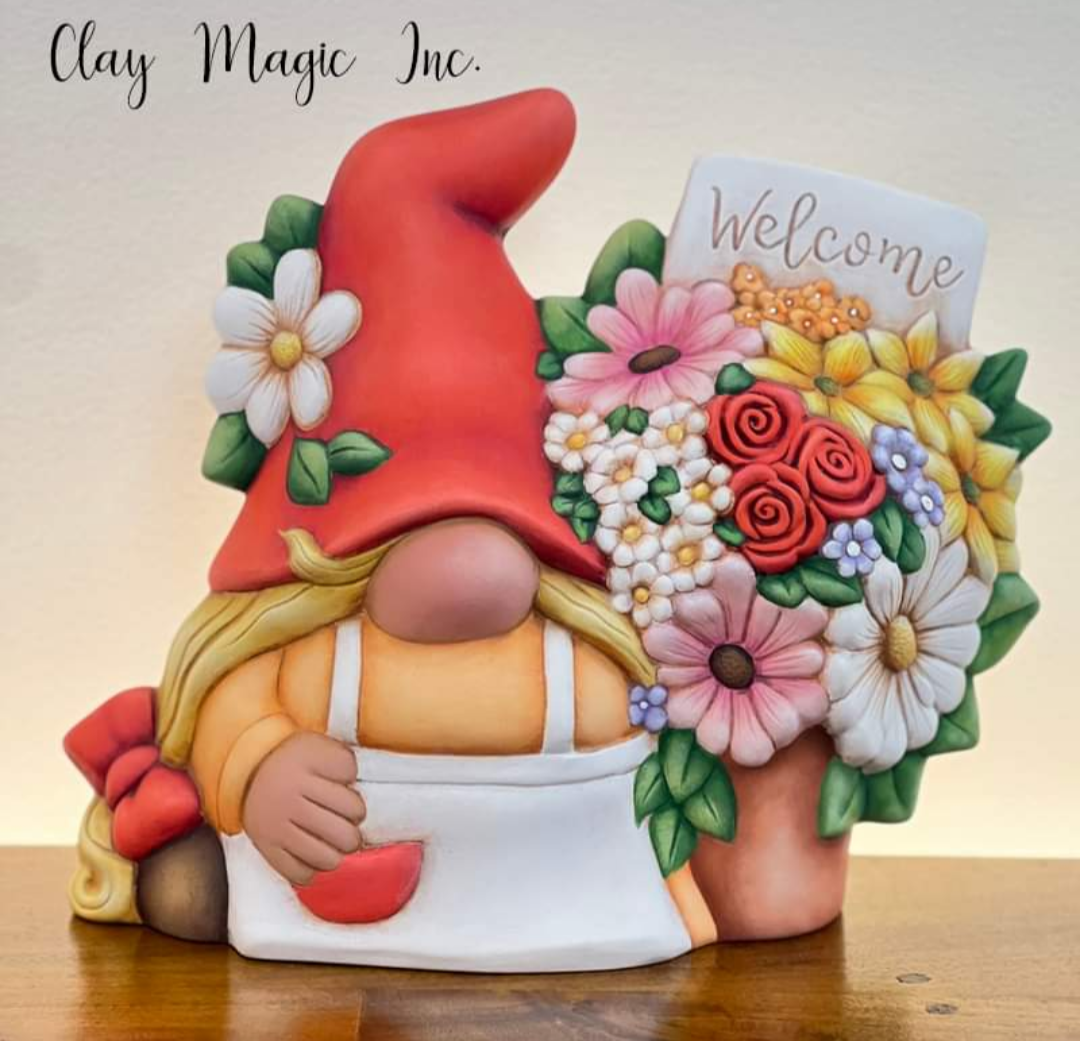 Ceramic Ready to Paint Welcome Helga Flower Gnome