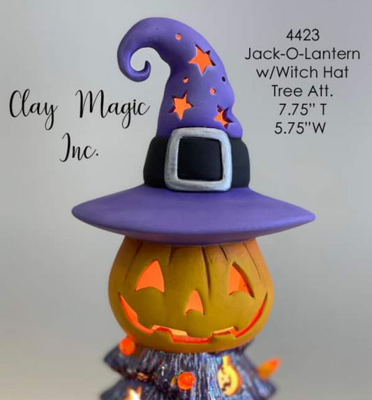 Ceramic Ready to Paint Jack-O-Lantern W/Witch Hat Tree Topper Pre-Order BISQUE