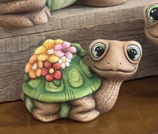 Ceramic Ready to Paint Gangbuster Buddy Turtle w/Blossoms