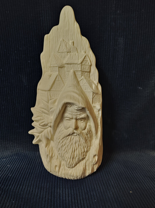 Ceramic Ready to Paint Carved Santa Village Scene