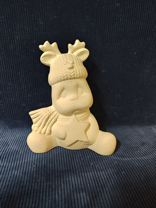 Ceramic Ready to Paint Sweet Love Reindeer Snowman Sitting