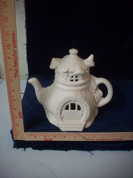 Ceramic Ready To Paint Charming Teapot Fairy Cottage "Rose's"