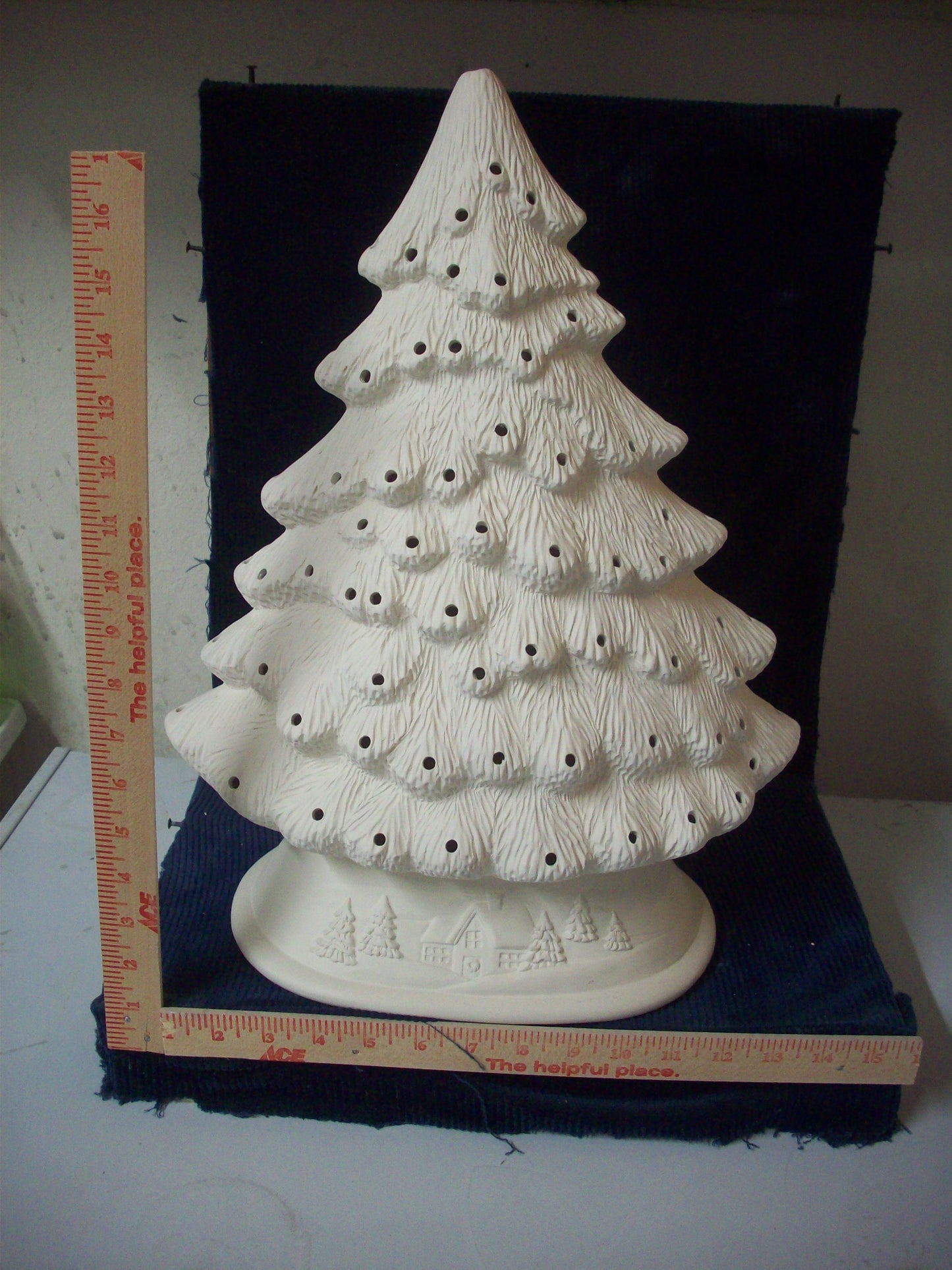 Ceramic Ready To Paint Winter Scene Mantle Tree with Base