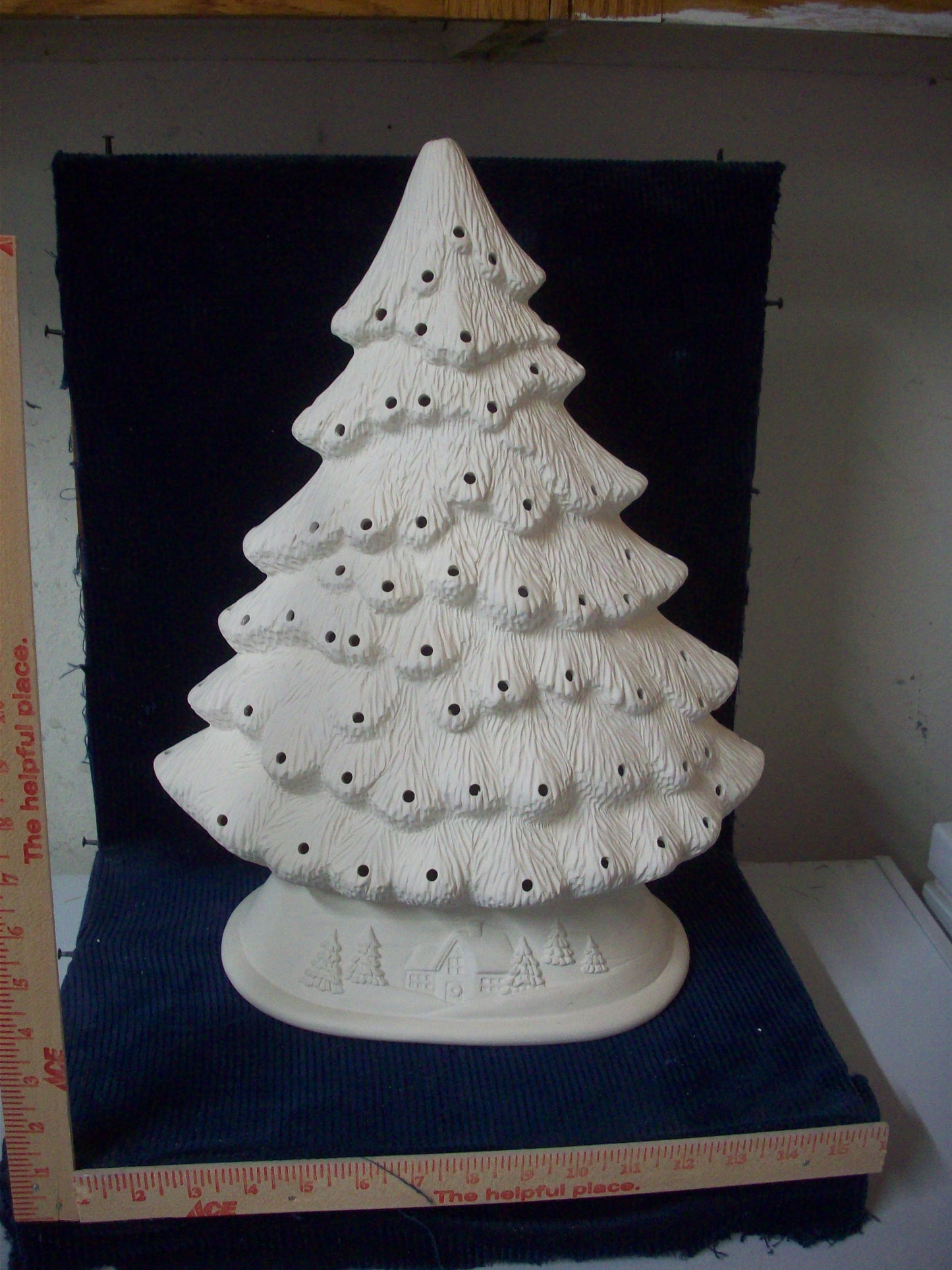 Ceramic Ready To Paint Winter Scene Mantle Tree with Base