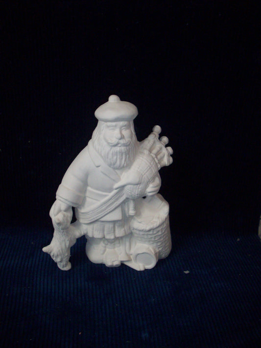 Ceramic Ready to Paint Scottish Santa with Bagpipes and Scottie Dog