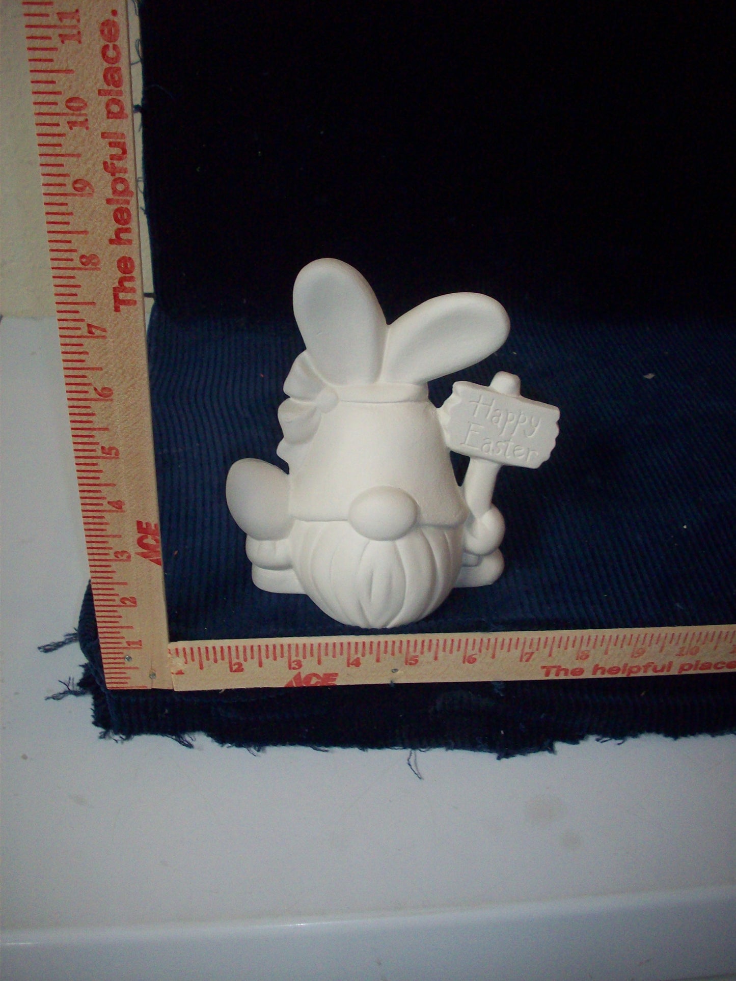 Ceramic Ready To Paint Easter Gnome Bunny Holding Sign & Egg