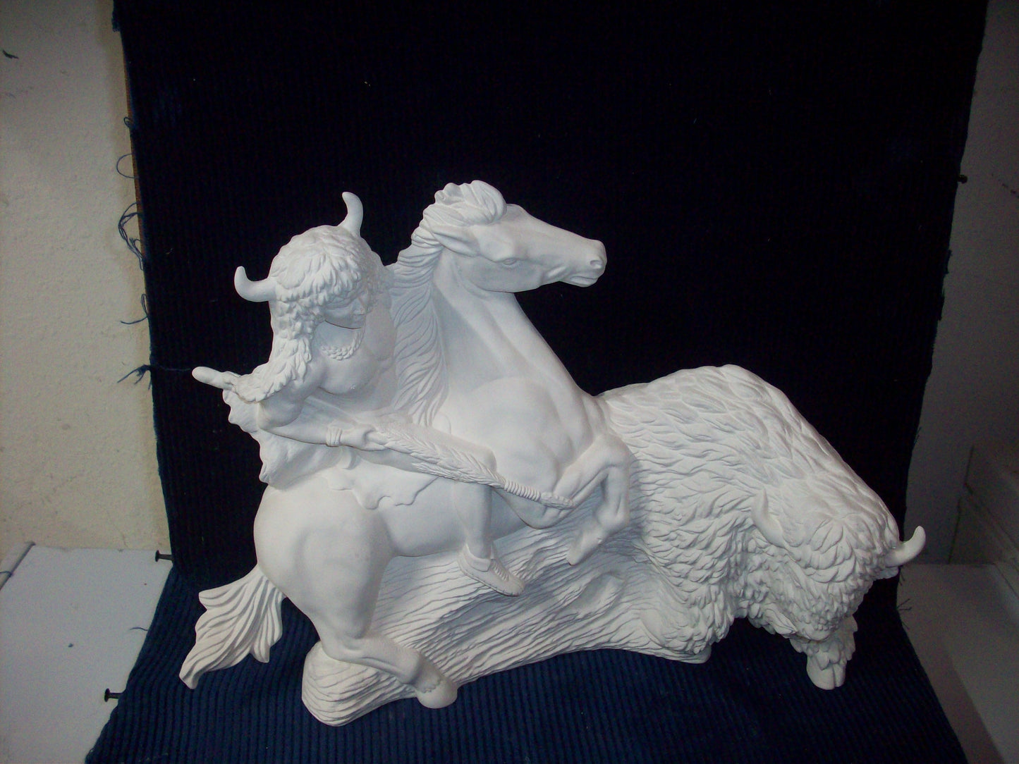 Ceramic Ready To Paint Native American on Horse with Bull