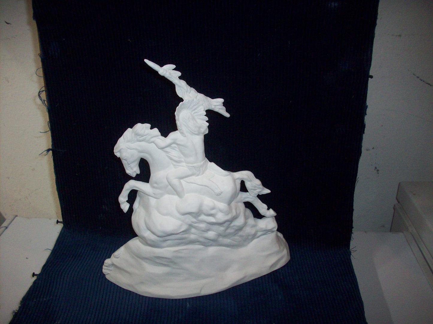 Ceramic Ready To Paint Native American on Horse with Detailed Base