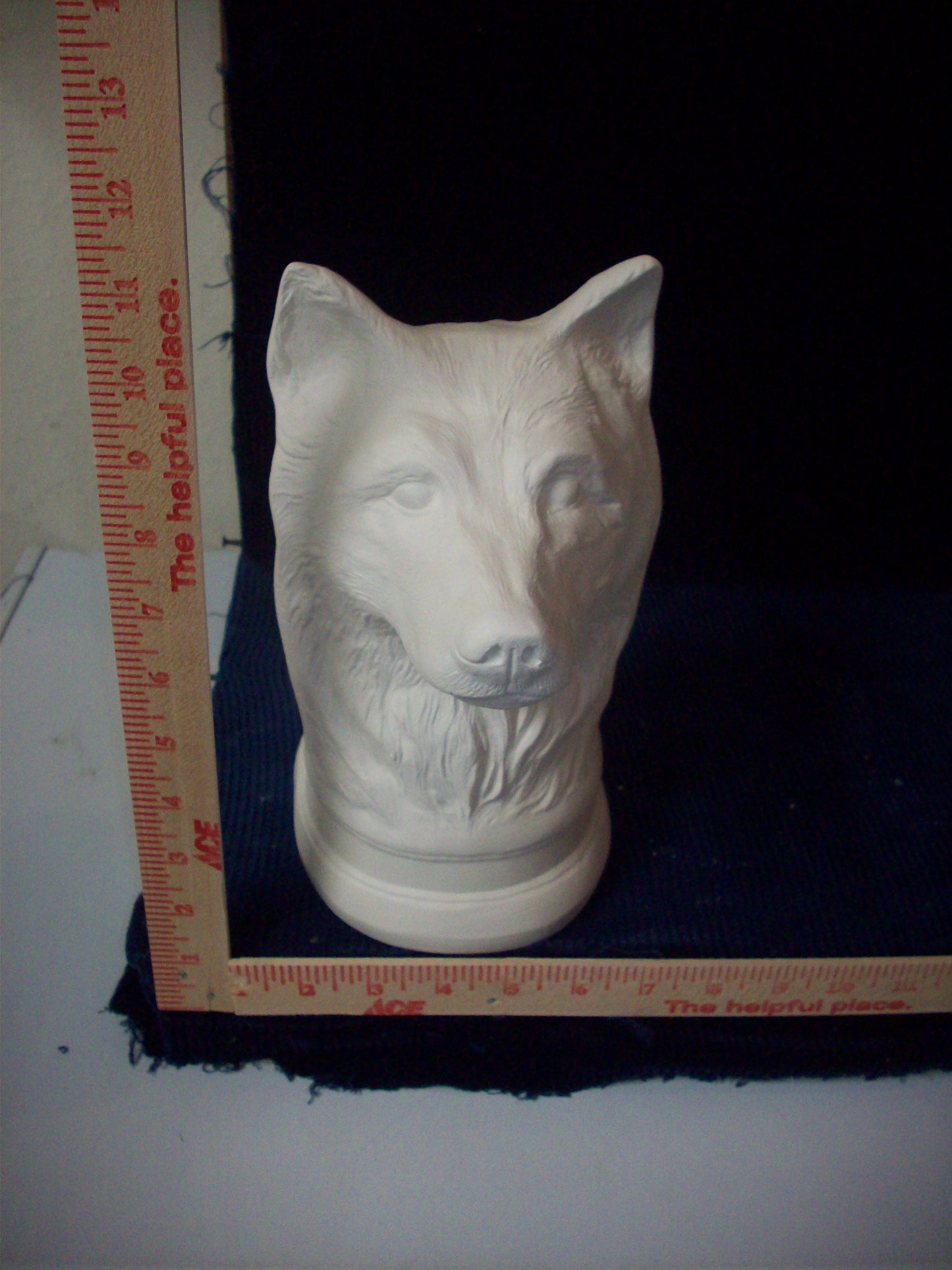 Ceramic Ready To Paint Wolf Head on Base