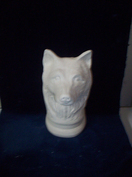 Ceramic Ready To Paint Wolf Head on Base