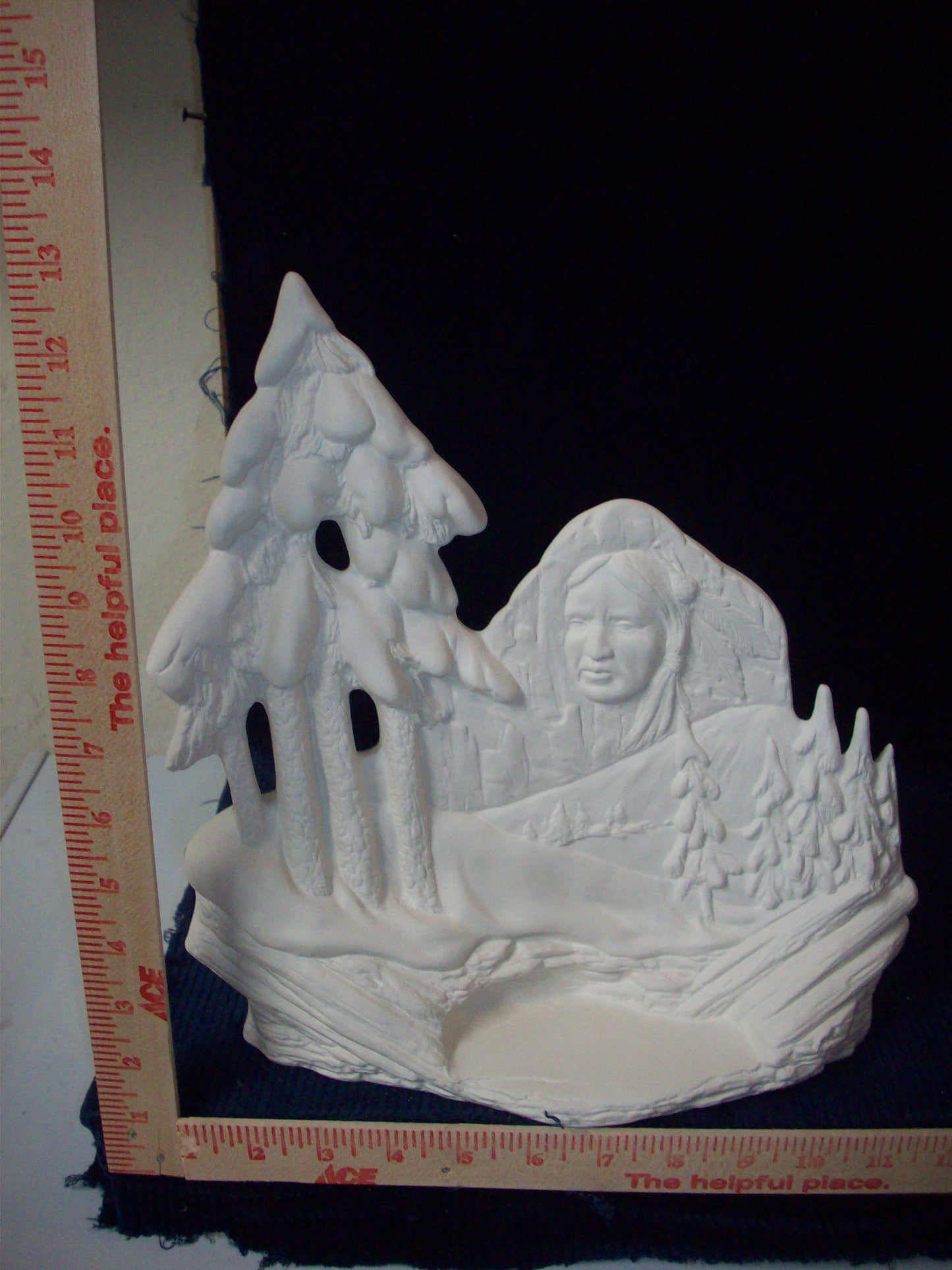 Ceramic Ready To Paint Native American Face Inside Mountain with Trees