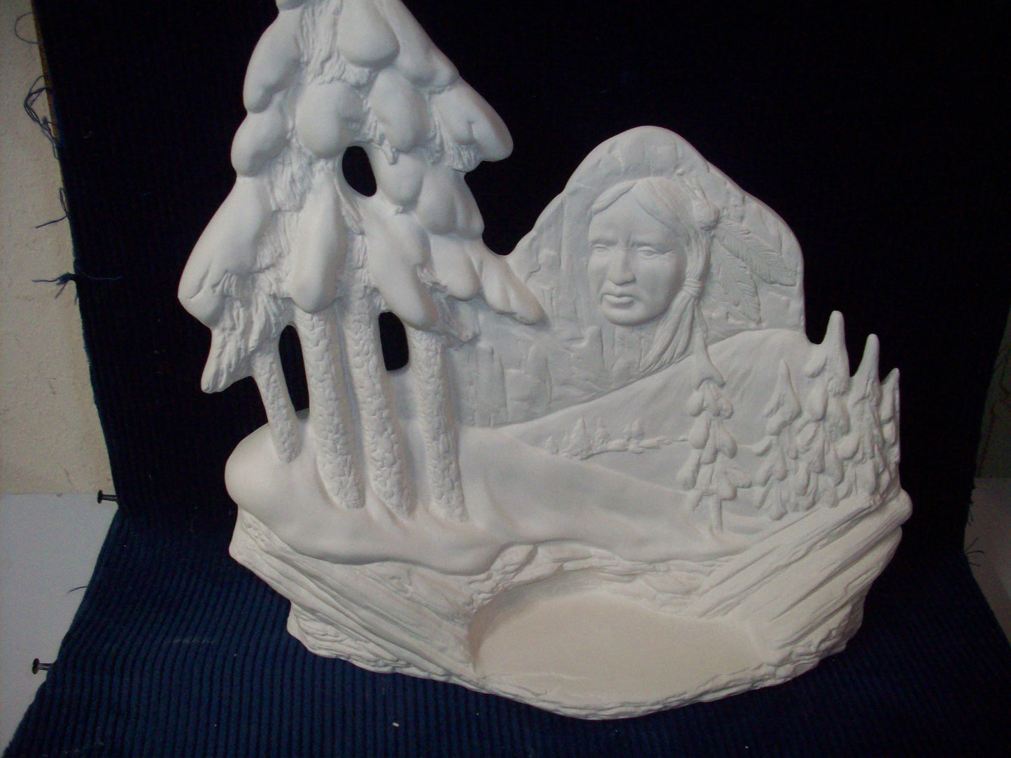 Ceramic Ready To Paint Native American Face Inside Mountain with Trees