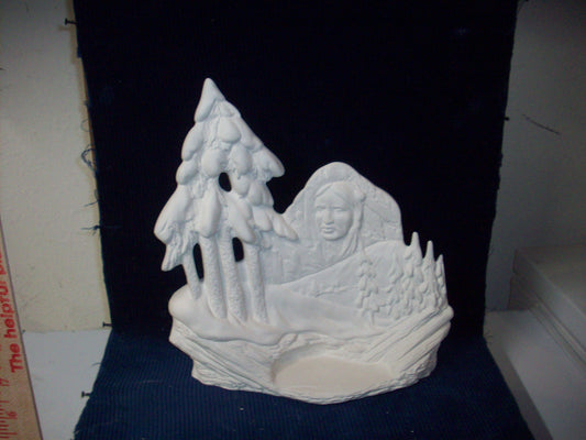 Ceramic Ready To Paint Native American Face Inside Mountain with Trees