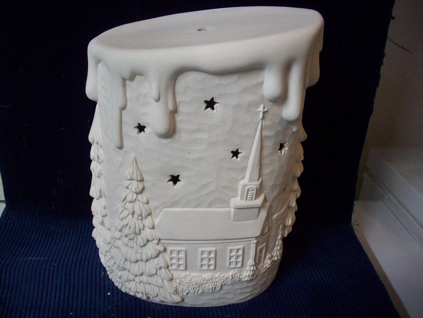 Ceramic Ready To Paint Medium Candle With Church Scene