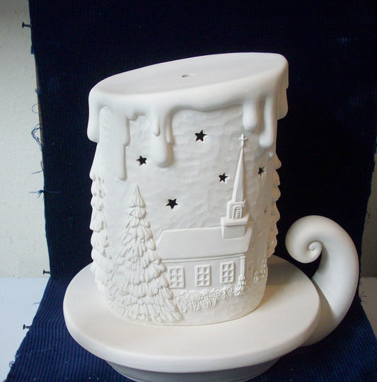 Ceramic Ready To Paint Medium Candle With Church Scene