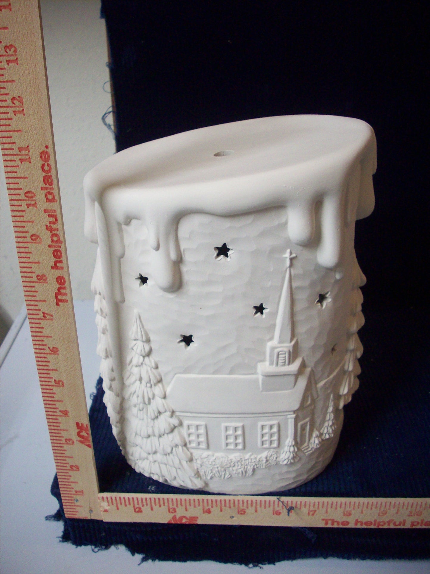 Ceramic Ready To Paint Medium Candle With Church Scene