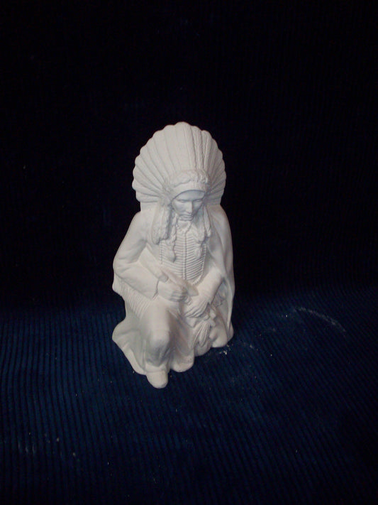 Ceramic Ready To Paint Native American Chief Kneeling