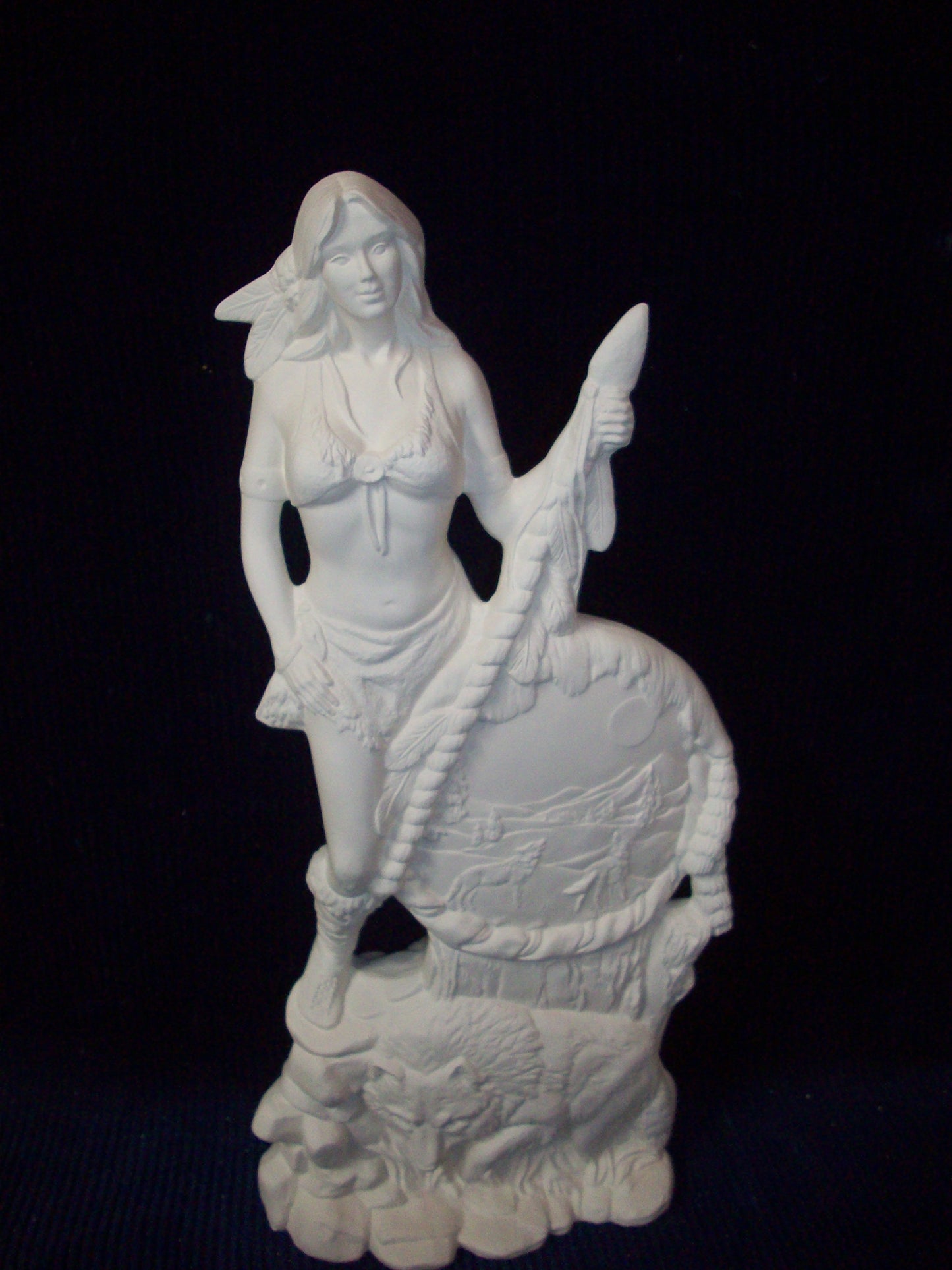 Ceramic Ready To Paint Native American Woman with Wolf