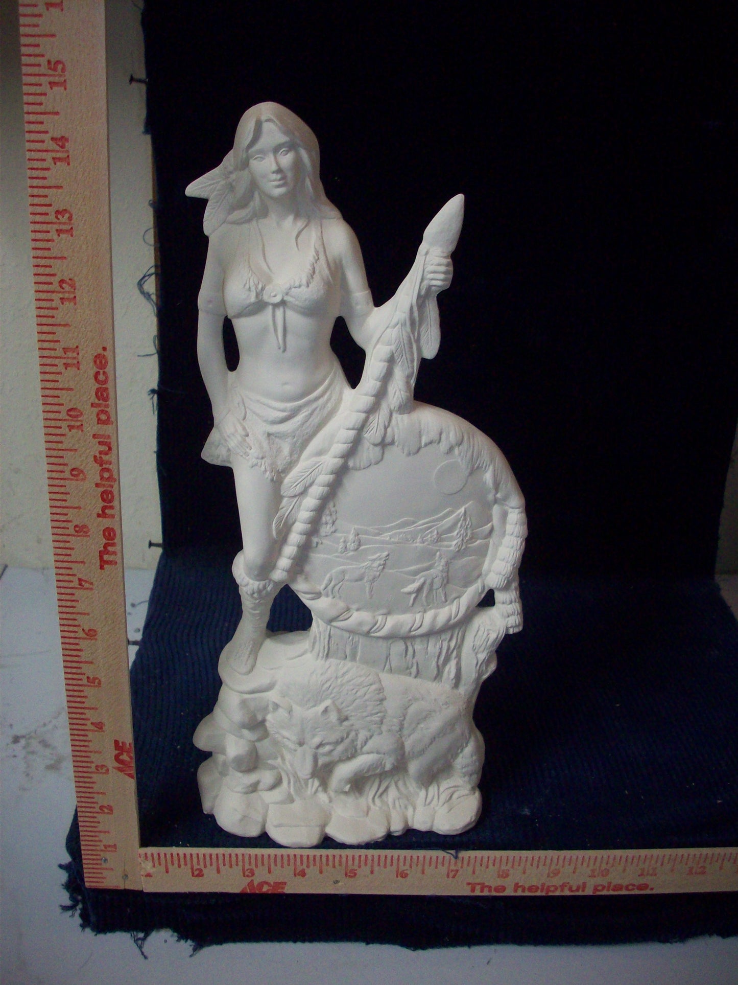 Ceramic Ready To Paint Native American Woman with Wolf