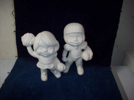 Ceramic Ready To Paint Football Player Smiley and Cheerleader Smiley