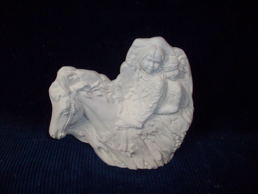 Ceramic Ready To Paint Native American Children On A Horse