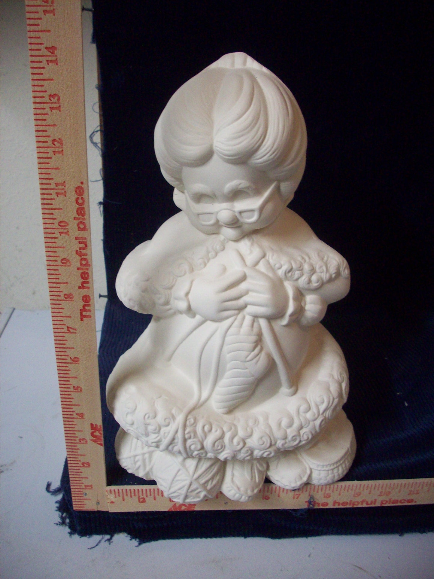 Ceramic Ready To Paint Mrs. Claus Sitting in Chair Knitting