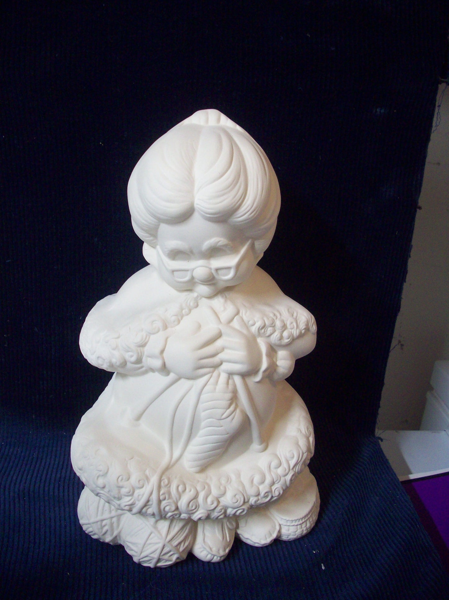 Ceramic Ready To Paint Mrs. Claus Sitting in Chair Knitting