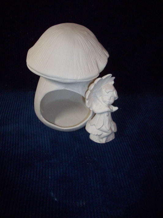 Ceramic Ready To Paint Mushroom and Sunflower Fairy with Mushroom