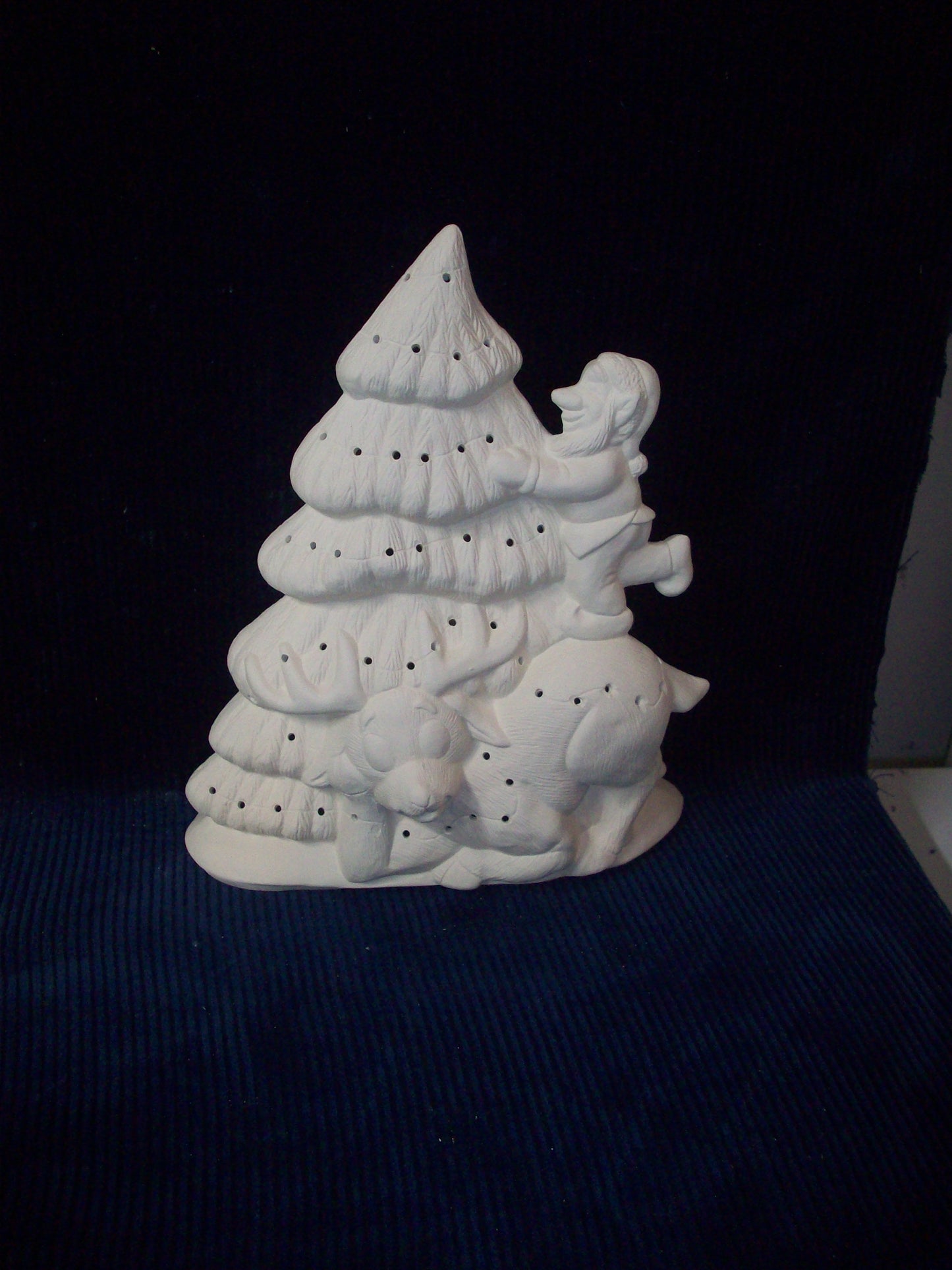 Ceramic Ready To Paint Christmas Tree with Elf and Reindeer