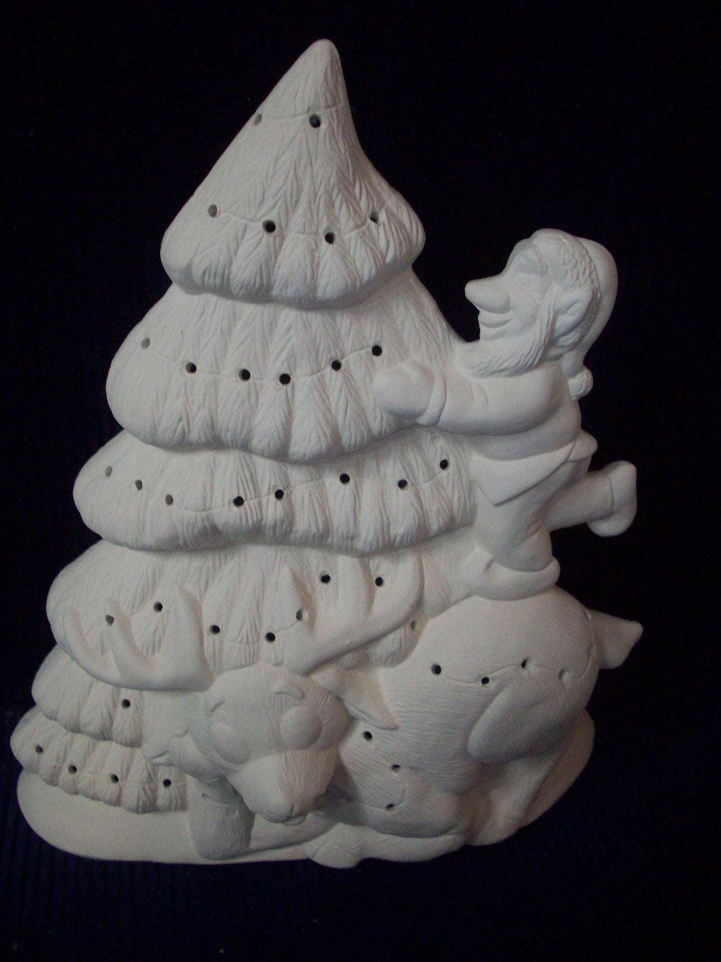 Ceramic Ready To Paint Christmas Tree with Elf and Reindeer