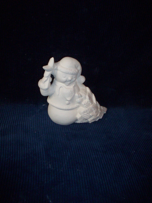 Ceramic Ready To Paint Snowmen Holding a Star Pulling a Christmas Tree